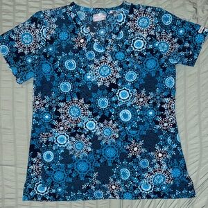 Med Couture Blue Snowflake Women's Scrub Top